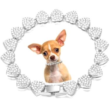 Imagem de Serijoars Colar de corrente de cachorro colar de coração diamante elos cubanos coleira para cães colares de gato correntes de metal para gatos coleiras de cristal para animais de estimação acessórios