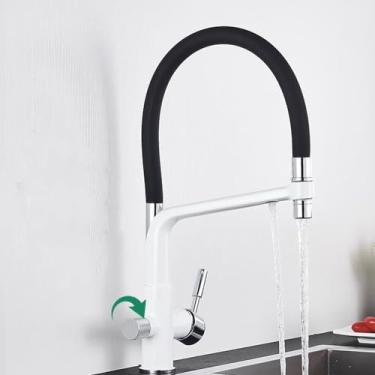 Imagem de Torneira de cozinha com filtro escovado dourado 360 torneiras giratórias de água pura para cozinha preta torneira misturadora de purificação de água, cromo branco B