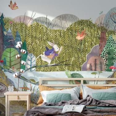 Imagem de Murais de parede de berçário descasque e cole 375,88 cm L x 275,88 cm A papel de parede floresta autoadesivo selva paisagens mural papel de parede de animais de desenho animado lona decoração de