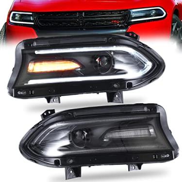 Imagem de VLAND Conjunto de Farol Adequado para Dodge Charger 2015-2020 (Não para Modelos Xenon), Projetores de Farol LED com Lente de Feixe Duplo, Plug-And-Play