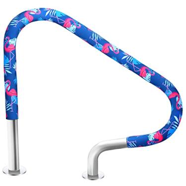 Imagem de Junkin Capa de corrimão de piscina cobertura de trilho de mão de piscina 1,2 m Flamingo Capa de trilhos de piscina azul antiderrapante capas de aderência para trilhos de mão de piscina