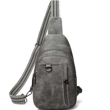 Imagem de LATMAP Bolsa tipo estilingue 7l para mulheres e homens, mochila pequena de couro, mochila antifurto, bolsa crossbody de viagem, cinza