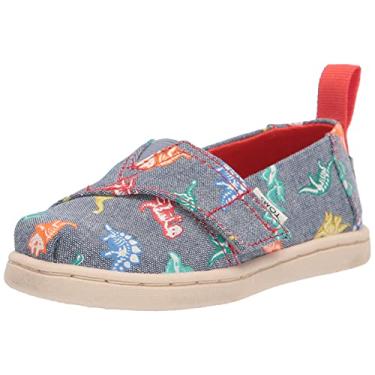 Imagem de TOMS Tênis Alpargata para meninas, dinossauro cambraia marinho, 4 crianças pequenas, Dinossauro cambraia azul-marinho, 17