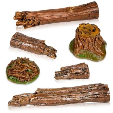 Imagem de Warmtree Miniatura de toco de árvore artificial, estatuetas de jardim, ornamentos de tocos, estátua de pedra em miniatura para micro trem, paisagem ferroviária, mesa de areia, pacote com 7