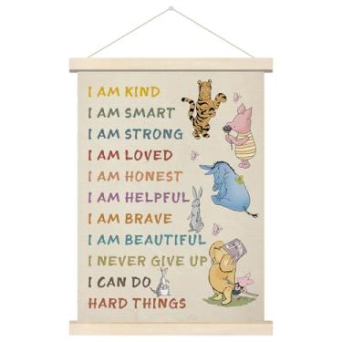 Imagem de Gancho inspirador de pôster Ursinho Pooh, cabide de parede de berçário, decorações de pôster, decoração de arte de parede de berçário, arte de parede educacional de Pooh para parede de sala de aula,