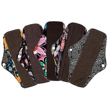 Imagem de ReUseLife Pacote com 5 almofadas menstruais de pano de bambu de carvão de 25 cm, almofadas sanitárias reutilizáveis, forro de calcinha lavável, sem perfume