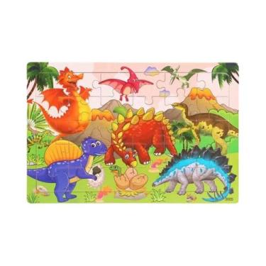 Imagem de Quebra-Cabeça de Madeira com 30 Peças - Dinossauros e Aviões para Bebê