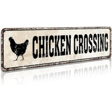 Imagem de Duetom Chicken Crossing Placa engraçada de estrada, galinheiro, galo, galinha, jardim, decoração de casa, 10 x 40 cm