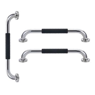 Imagem de Barra de Apoio 60cm Inox Suporte Antiderrapante Banheiro Box Kit 3 unidades Idoso Criança Gestante Cadeirante Acessibilidade Proteçao Segurança