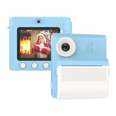 Imagem de Câmera de impressão instantânea infantil Câmera digital para crianças Câmera de vídeo digital 1080P Lente dupla Tela IPS de 2,8 polegadas Bateria integrada Molduras para fotos com 3 rolos de papel