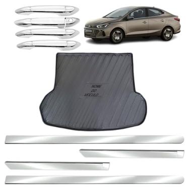 Imagem de Aplique Maçaneta Externa Protetor Bandeja de Porta-Malas Friso Lateral Largo Adáptavel para HB20S 2021 2022 2023 2024 Kit Cromado 4 Portas