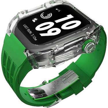 Imagem de VELORE Pulseira de borracha esportiva transparente transparente com flúor, para Apple Watch 8, 7, 6, 5, 4 SE, 44 mm, 45 mm, ultra 49 mm, capa de cristal de policarbonato rígido, acessórios para