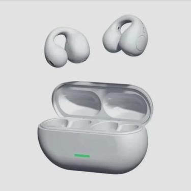 Imagem de Fone de ouvido T 75 Bluetooth 5.3 sem fio condução ossea fones clipe orelha cancelamento de ruidos na cor branco