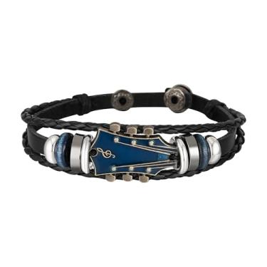 Imagem de Medsor Pulseira de couro sintético para violão, liga de zinco, rock, azul, retrô, de couro, punk, para homens, Small, Zinco, Amazonita