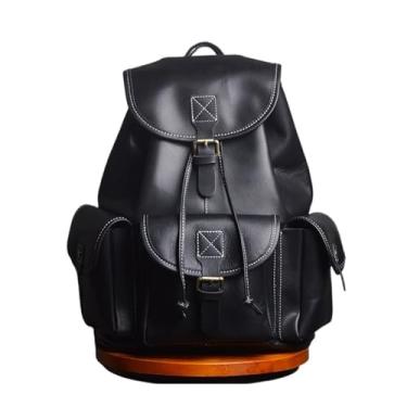 Imagem de Mochila vintage para homens, bolsa de moda de couro genuíno, mochila para laptop de qualidade, bolsa de viagem para homens(Black)