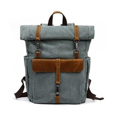 Imagem de Mochila de couro de lona fashion para homens Mochila de laptop para viagem Mochila masculina para computador(Army Green)