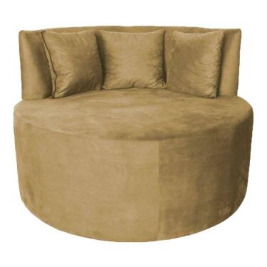 Imagem de Sofá Puff Chaise Estofada Redondo Barcelona Almofadas Suede Bege Eli Móveis E Decoração
