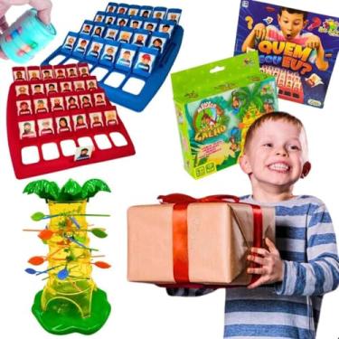 Imagem de Kit 2 Brinquedos Jogos Infantis Cada Macaco no Seu Galho + Quem Sou Eu Jogo de Tabuleiro 4 Jogadores Brinquedo Educativo para Crianças Cilindro Cubo Mágico Presente Aniversário Menino Menina