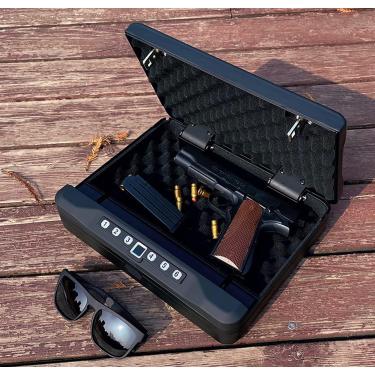 Imagem de Cofres para armas, cofre para armas curtas com impressão digital - cofre para armas de mão, acesso rápido, cofre para armas de parede com trava biométrica de impressão digital e chaves de em