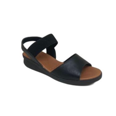 Imagem de Sandália Feminina Usaflex Flatform Anabela Ortopédica Couro, 36, Preto