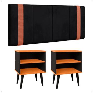Imagem de Kit 2 Mesinhas Cabeceira Nicho Prateleira Organizadora Cabeceira Suspensa Cama Box Casal 1,40 Detalhe Lateral Corino - Lojas RPM (Preto/Cinamomo|Preto Suede)