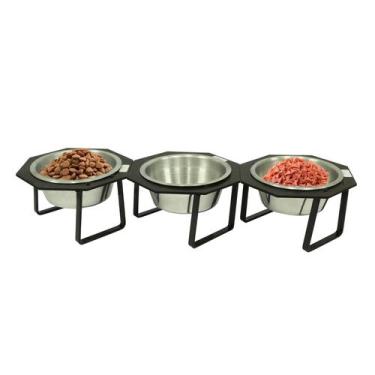 Imagem de kit Tigela Elevada Para Cães e Gatos Plus Metal Morapet - 3 Unidades