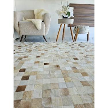 Imagem de Tapet De Couro Quadriculado Natural Bovino 2,00 x 1,50 m (Bege Mesclado)