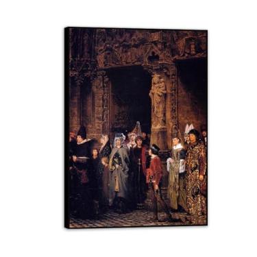 Imagem de Impressão em moldura preta, deixando a igreja no século XV por Lawrence Alma Tadema, reprodução de pintura a óleo, impressão giclée em tela, arte de parede pronta para pendurar, decoração de quarto de