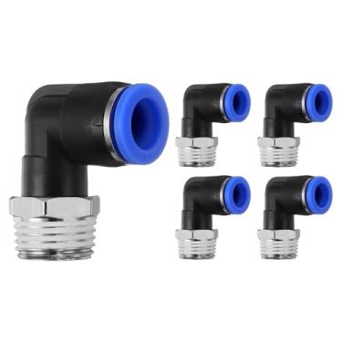 Imagem de HARFINGTON 5 peças de encaixes push to connect cotovelo macho tubo de 1/2 polegada OD x 1/2 polegada NPT rosca plástico conexão rápida mangueira de ar kit de encaixe pneumático conector de bloqueio de