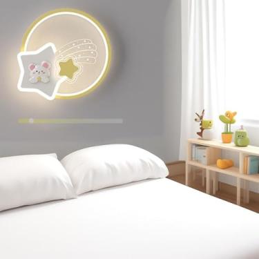 Imagem de GZZBMY Candeeiro de parede LED para quarto de crianças três cores regulável metal aplique de parede interior simples criativo decoração fundo pequeno iluminação para crianças quarto mesinha (D)