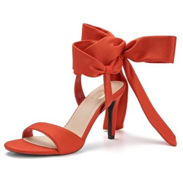 Imagem de Trary Salto feminino rosa roxo nude vermelho preto com cadarço salto grosso para mulheres, sandálias de salto com tiras para mulheres, salto de plataforma alta, salto largo confortável de amarrar com