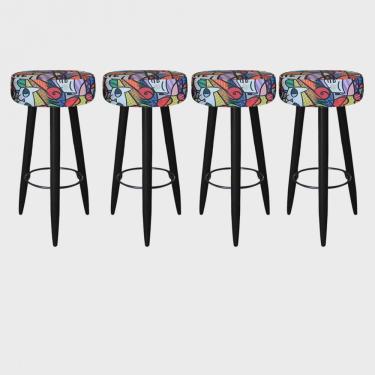 Imagem de Kit 04 Banqueta Alta Lia Para Cozinha Bar Balcão Bistrô Pé Palito Preto Romero Brito - Ahz Móveis