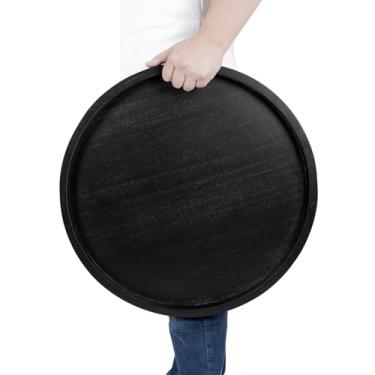 Imagem de Bandeja redonda para mesa de café, sala de estar, bandeja de madeira, grande, de madeira, 50 cm, preta
