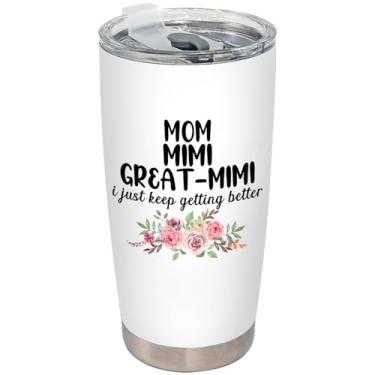 Imagem de BEHIFL Copo de presente Mimi de Dia das Mães para mamãe Great-Mimi, anúncio de gravidez para avó copo de aço inoxidável com tampa e canudo 590 ml, grande avó anúncio de bebê xícara de café de viagem