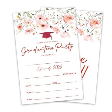 Imagem de Convite de formatura de 10 x 15 cm - 20 peças de cartão de convites com envelope - Universidade, cartão de convite de graduação de mestrado - 2025 floral meninas festa de formatura convidar celebração