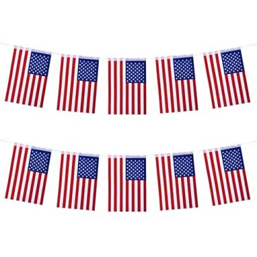 Imagem de hhdatc 4 de julho, decoração patriótica ao ar livre, cordão de 40 metros, 40 peças, bandeiras de flâmula da bandeira americana para o Dia da Independência Memorial Day e festas patrióticas