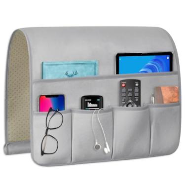 Imagem de WETRBWEH Suporte de controle remoto para poltrona, organizador de sofá para TV e controle remoto para armazenamento de cama, 5 bolsos, organizador de mesa de cabeceira (cinza claro, 89 cm x 45 cm)