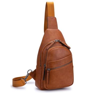 Imagem de Alldaily Bolsa tiracolo grande para mulheres, bolsa tiracolo de couro, moderna, bolsa de peito para viagens, pochete, Marrom, Large