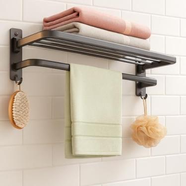 Imagem de Suporte Toalha Prateleiras Dobrável Resistentes Duplo Porta Objetos