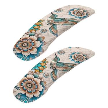 Imagem de Wanzuoeng Conjunto de 2 capas de braço para cadeira de escritório com estampa de beija-flor, mandala boêmia e estampa de flores de mandala, capas elásticas para apoio de braço para cadeira de jogos