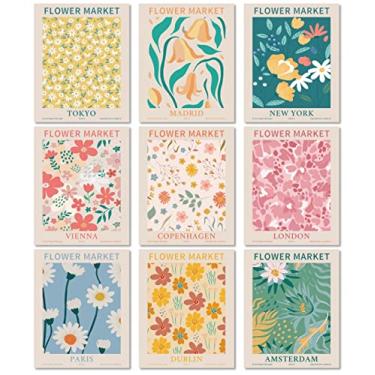 Imagem de MINI ZOZI Pôster do mercado de flores, impressões de arte de parede, 9 peças, 20 x 25,4 cm, estética dinamarquesa, pastel, matisse, floral, impressão, conjunto moderno para decoração de dormitório,