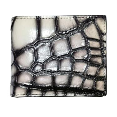 Imagem de Carteira masculina de couro de crocodilo real de luxo carteira dobrável de pele de jacaré carteira masculina curta bolsas, Branco, Carteira de couro de crocodilo natural