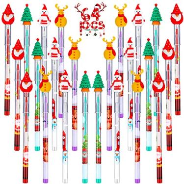 Imagem de Lápis de Natal empilháveis multipontos de plástico de Natal decorado com Papai Noel árvore de Natal cervo e boneco de neve para lembrancinhas de festa escolar de Natal suprimentos para crianças de ano novo (64 peças)
