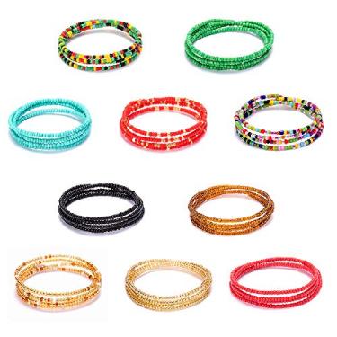 Imagem de Tendaisy Contas de cintura para mulheres para perda de peso plus size, correntes elásticas para o corpo da barriga, 10 peças, multicolorido, corrente de contas de cintura africana, Miçangas, plástico