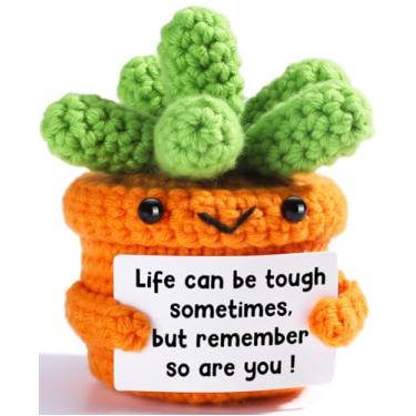 Imagem de YUEYUQIU Mini Funny Handmade Crochet Positive Succulents Potted - Encouraging Gifts for Coworker Friend Teacher Sister Mom Plant Lover - Mothers Day Christmas Birthday Gifts for Women Men