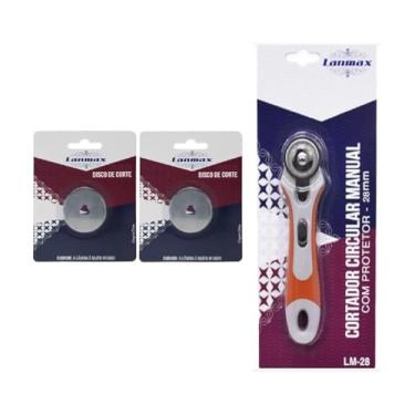 Imagem de Kit Com Cortador Circular Manual 28mm com Protetor + 2 Lâminas Extra - LM-28 – Ideal para Tecidos, Papel, Scrapbook, Patchwork e Artesanato Mais Eficiência