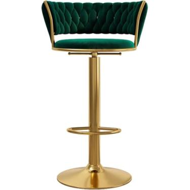 Imagem de Banquetas De Bar De Café Da Manhã De Cozinha Banquetas De Altura De Balcão Com Encosto Assento De Veludo Cadeiras De Balcão Acolchoadas Cadeiras De Bar Bancos, Green, 65-80cm