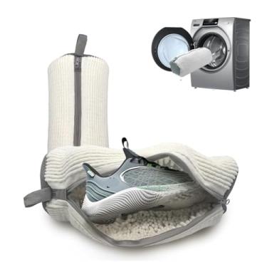Imagem de Bolsa para máquina de lavar sapatos, 2 peças, bolsa de lavagem de sapatos para máquina de lavar roupa reutilizável para lavadora e secadora, fibras fofas 360° para limpeza de tênis, bolsa de máquina