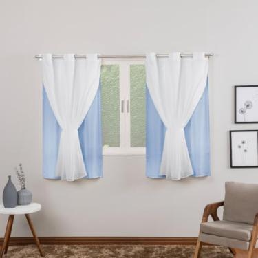 Imagem de Cortina com Voil Sala ou Quarto Fina 2,80m x 1,80m Microfibra 170 Fios Cores Vivas (AZUL BEBÊ)