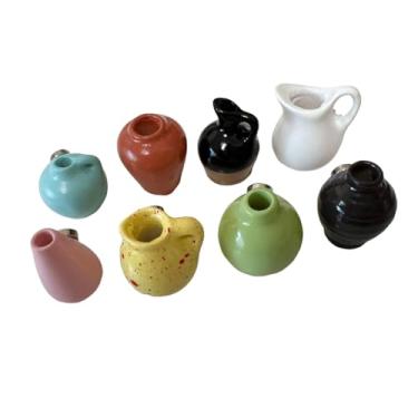 Imagem de WeiLaiKeQi 8 peças mini vasos enfeites de geladeira, decorações de geladeira, arranjo de flores decorativo de resina 3D engraçado para casa vasos minúsculos, Style a, 2cm a 3cm